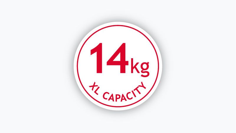 14+9 kg Geniş Tambur Kapasitesi